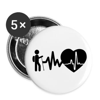 Wandern ist Leben Herzschlag für Wanderer - Buttons groß 56 mm (5er Pack) - Weiß - Vorne