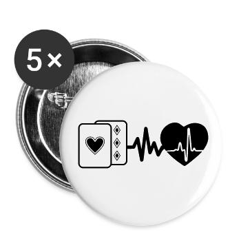 Kartenspiele sind Leben, Herzschlag für Kartenfan - Buttons groß 56 mm (5er Pack) - Weiß - Vorne
