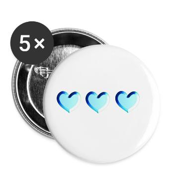 drei herzen blau glitzer - Buttons groß 56 mm (5er Pack) - Weiß - Vorne