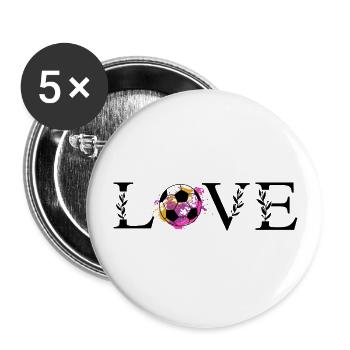 Fußball Mädchen LOVE Herzschlag Fußballerin - Buttons groß 56 mm (5er Pack) - Weiß - Vorne