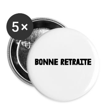 RETRAITE. RETRAITE. RETRAITEE. SENIOR. MAMIE. PAPY - Lot de 5 grands badges (56 mm) - blanc - Devant