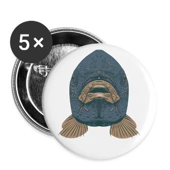 Karpfen Fisch Maul Kopf Gesicht - Buttons groß 56 mm (5er Pack) - Weiß - Vorne