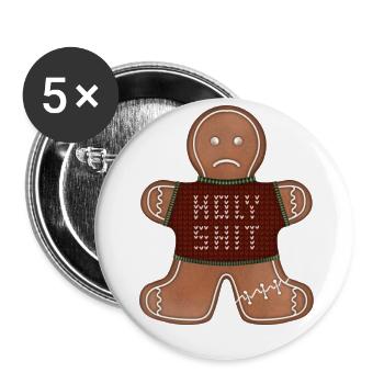 Lebkuchenmann mit ugly sweater holy shit - Buttons groß 56 mm (5er Pack) - Weiß - Vorne