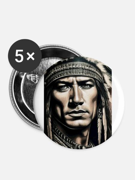 winnetou,indianer,illustration,graffiti,braun - Buttons groß 56 mm (5er Pack) - Weiß