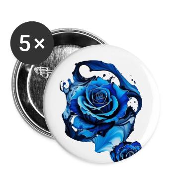 rose bleue, rose, encre, vague, aquarelle - Lot de 5 grands badges (56 mm) - blanc - Devant