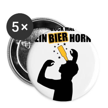 Ein Bierhorn - Malle T-Shirt - Mallorca Crew Shirt - Buttons groß 56 mm (5er Pack) - Weiß - Vorne