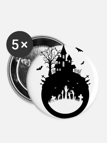 Haunted House - Halloween Design - Buttons groß 56 mm (5er Pack) - Weiß