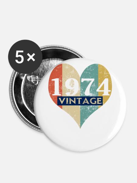 Weinlese 1974 Retro - Buttons groß 56 mm (5er Pack) - Weiß