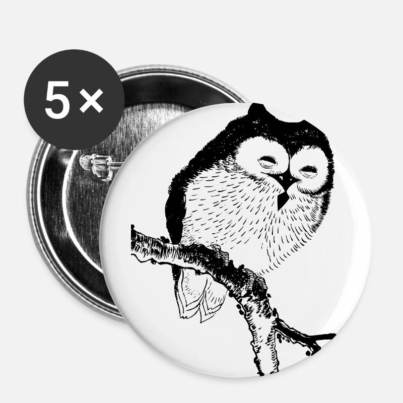 Owl Symbol Sketch - Buttons large 2.2''/56 mm (5-pack) - white