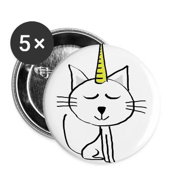 Cat Drawing Mieze Gift Birthday Unicorn - Buttons large 2.2''/56 mm (5-pack) - white - Front