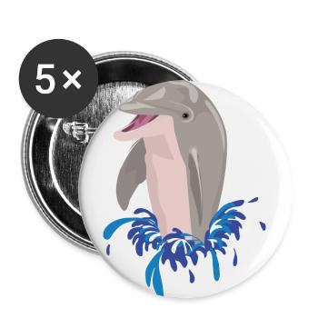 Delphin Meer Strand Spritzer - Buttons groß 56 mm (5er Pack) - Weiß - Vorne