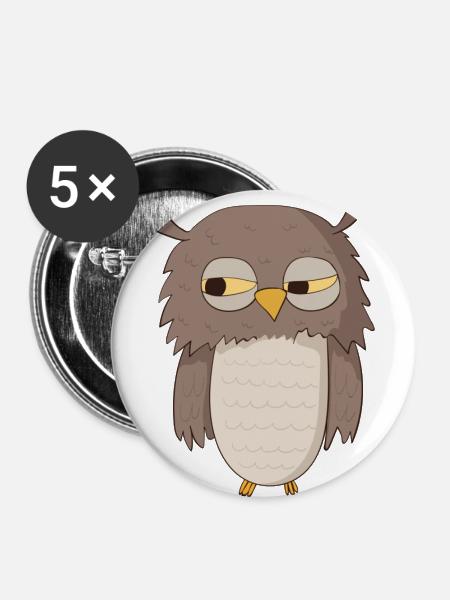 Kauz Eule - Buttons groß 56 mm (5er Pack) - Weiß