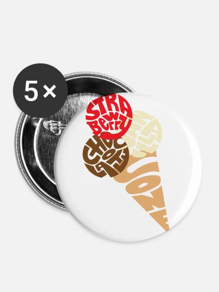 Eiscreme ,Eiskrem, Eis - Buttons groß 56 mm (5er Pack) - Weiß