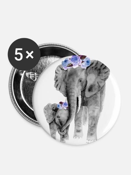 Mutter und Tochter Elefant - Buttons groß 56 mm (5er Pack) - Weiß