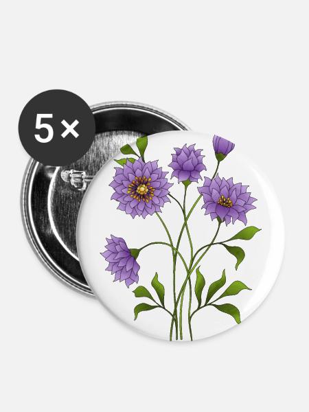 Bunte blumen - Buttons groß 56 mm (5er Pack) - Weiß