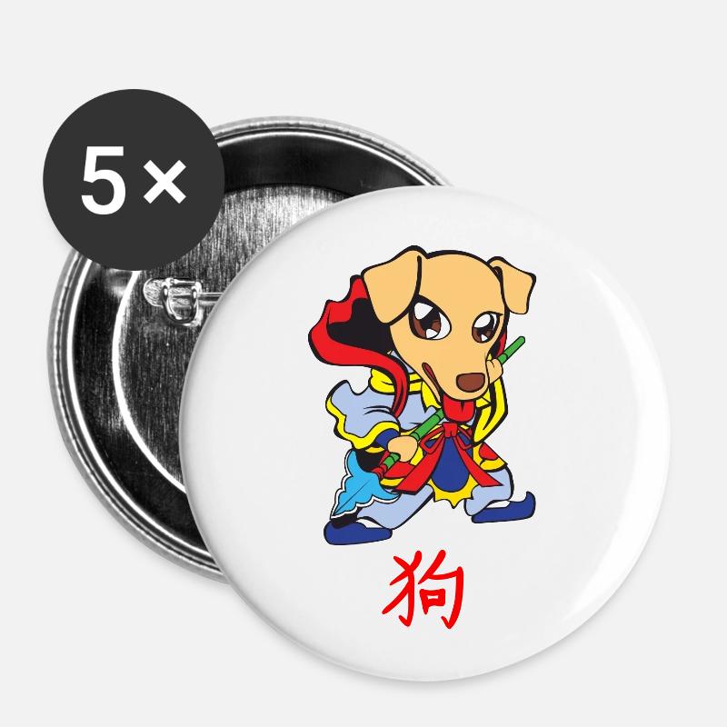 Chinesisches Sternzeichen: Hund - Buttons groß 56 mm (5er Pack) - Weiß