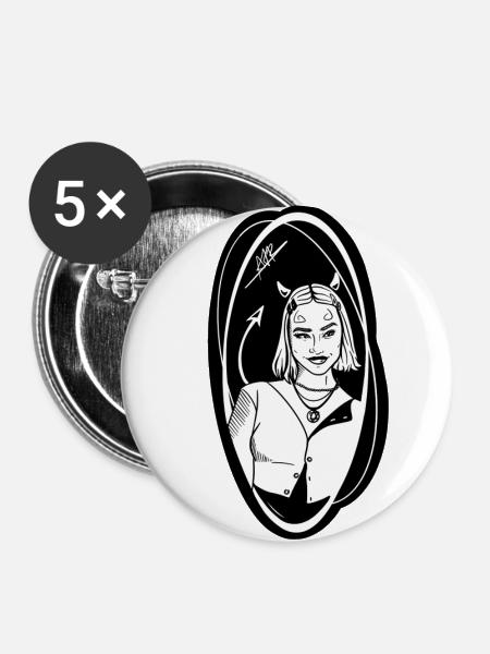Sie Teufel - Buttons groß 56 mm (5er Pack) - Weiß