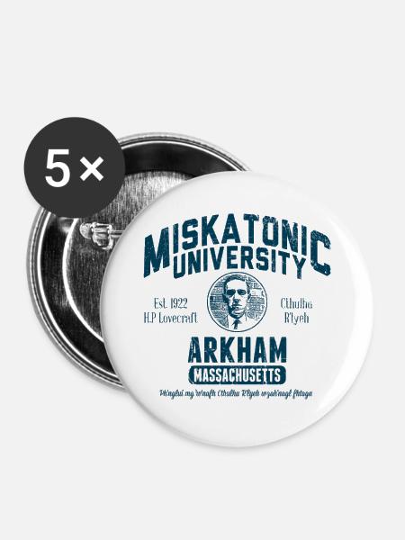 miskatonisch - Buttons groß 56 mm (5er Pack) - Weiß