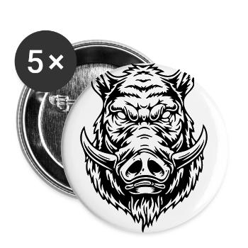 Sanglier - Lot de 5 grands badges (56 mm) - blanc - Devant