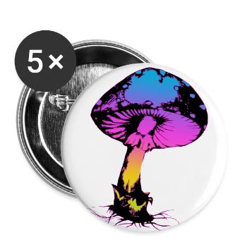 Psycho Pilz - Buttons groß 56 mm (5er Pack) - Weiß - Vorne