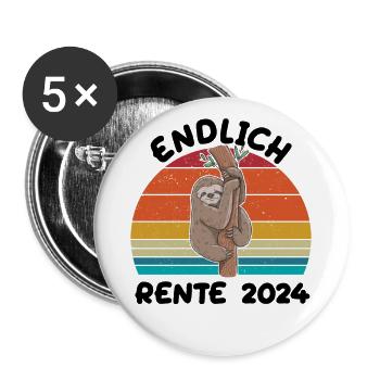 Endlich Rente 2024 - Ruhestand Lustiges Faultier - Buttons groß 56 mm (5er Pack) - Weiß - Vorne
