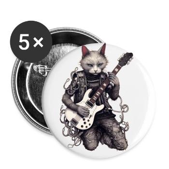 Guitar Playing Cat Gothic - Buttons large 2.2''/56 mm (5-pack) - white - Front
