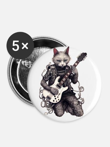Guitar Playing Cat Gothic - Buttons large 2.2''/56 mm (5-pack) - white