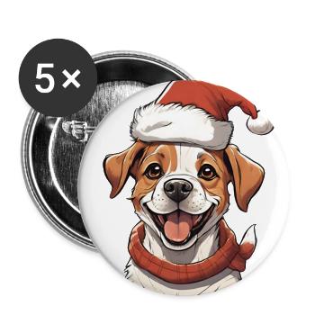 Merry Christmas Cute Dog Puppy Face - Buttons large 2.2''/56 mm (5-pack) - white - Front