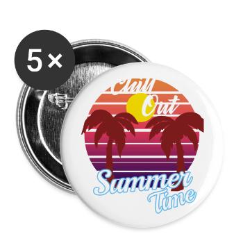 chill out summertime - Palmen im Sonnenuntergang - Buttons groß 56 mm (5er Pack) - Weiß - Vorne