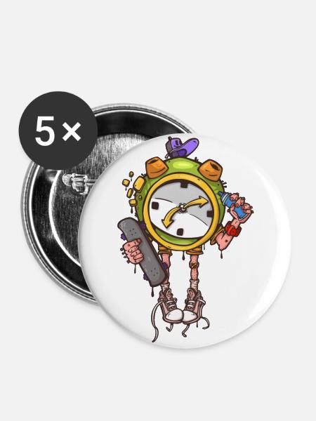 Skater Wecker - Buttons groß 56 mm (5er Pack) - Weiß
