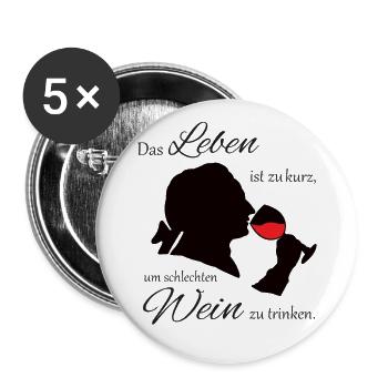 Goethe Wein Vino Leben genießen - Buttons groß 56 mm (5er Pack) - Weiß - Vorne