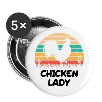 Dame au poulet - Lot de 5 grands badges (56 mm) - blanc - Devant