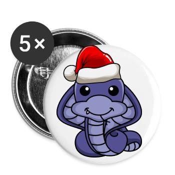 Schlange Kobra Comic Weihnachten - Buttons groß 56 mm (5er Pack) - Weiß - Vorne