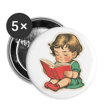 Back to School, Bookworm - Buttons large 2.2''/56 mm (5-pack) - white - Front