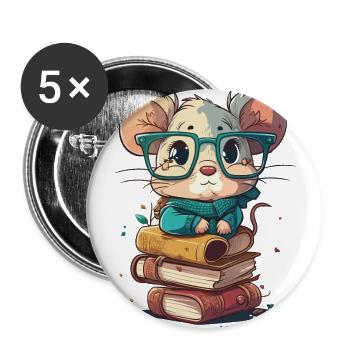 Bookworm Mouse - Buttons large 2.2''/56 mm (5-pack) - white - Front