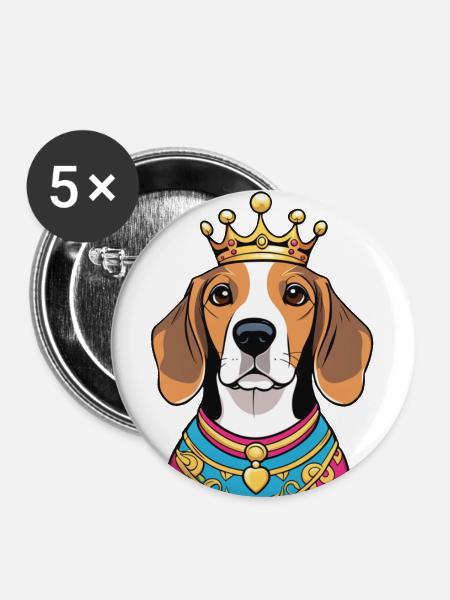 "Gekrönte Häupter" - Beagle - Buttons groß 56 mm (5er Pack) - Weiß