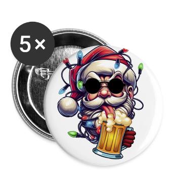 Weihnachtsmann lecker Bierchen Prost Bier - Buttons groß 56 mm (5er Pack) - Weiß - Vorne