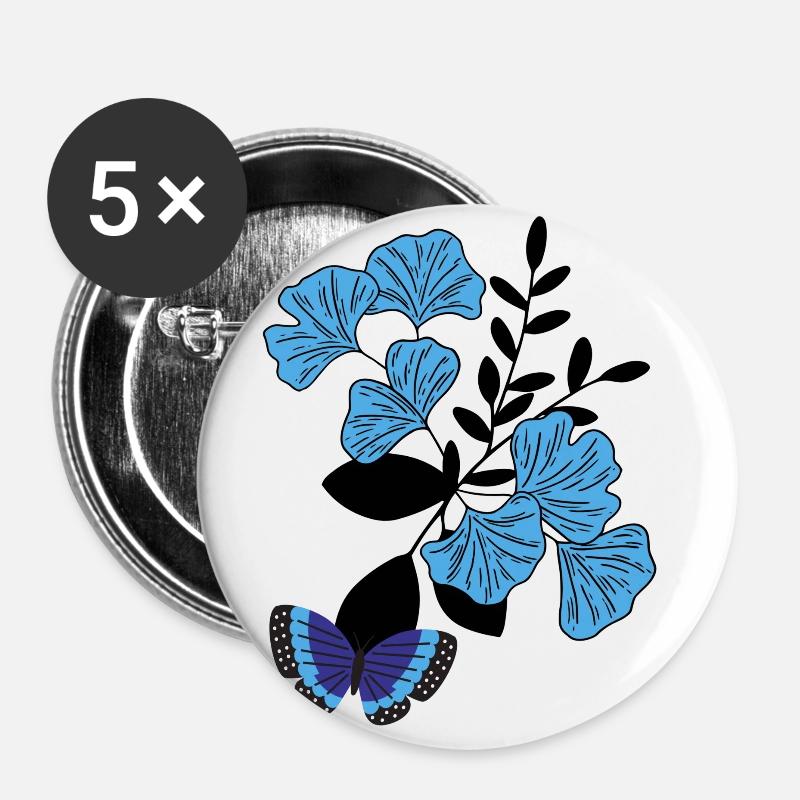 Butterfly on blue flower. - Buttons large 2.2''/56 mm (5-pack) - white