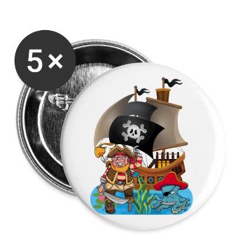 Pirat mit Krake als Piraten kostüm - Buttons groß 56 mm (5er Pack) - Weiß - Vorne