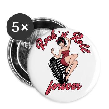 Rock n Roll forever Vintage Girl Rocknroll - Buttons groß 56 mm (5er Pack) - Weiß - Vorne