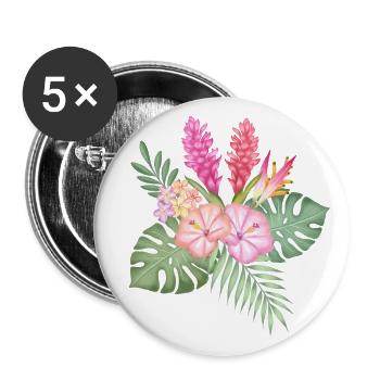 Tropical flower greeting - Buttons large 2.2''/56 mm (5-pack) - white - Front