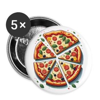 Leckere Pizza Stücke - Buttons groß 56 mm (5er Pack) - Weiß - Vorne