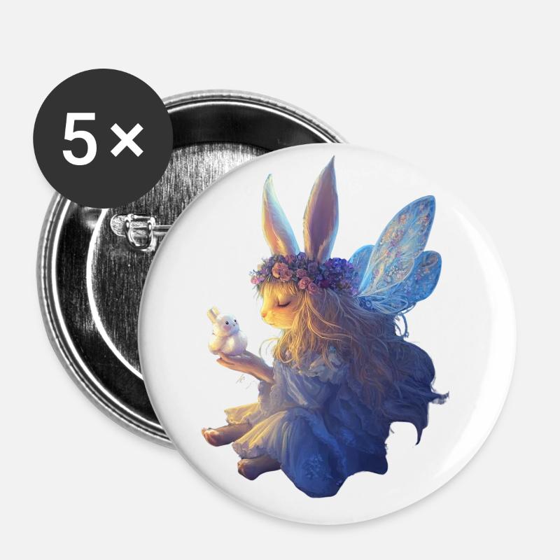 Fairy Bunny - Buttons groß 56 mm (5er Pack) - Weiß
