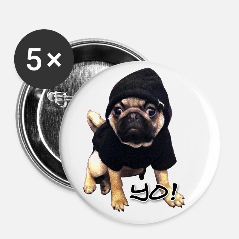 yo_mops_3 - Buttons groß 56 mm (5er Pack) - Weiß