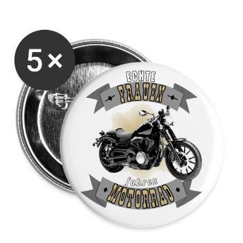 Echte Frauen fahren Motorrad Bikerin - Buttons groß 56 mm (5er Pack) - Weiß - Vorne