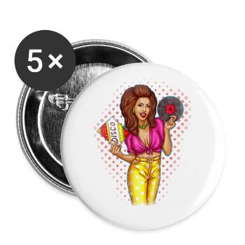 Pin Up Girl. Musik. Geschenkidee - Buttons groß 56 mm (5er Pack) - Weiß - Vorne