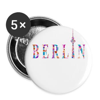 Berlin T-Shirt - Berlin TV Tower Shirt - I Love - Buttons large 2.2''/56 mm (5-pack) - white - Front