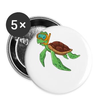 Tortue Plongée Plongeur - Lot de 5 grands badges (56 mm) - blanc - Devant