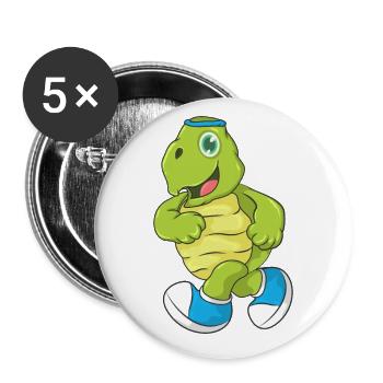 Tortue coureur Fitness - Lot de 5 grands badges (56 mm) - blanc - Devant