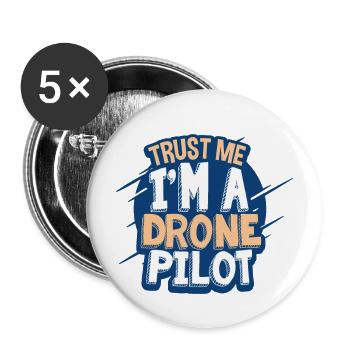 Drone Pilote - Lot de 5 grands badges (56 mm) - blanc - Devant